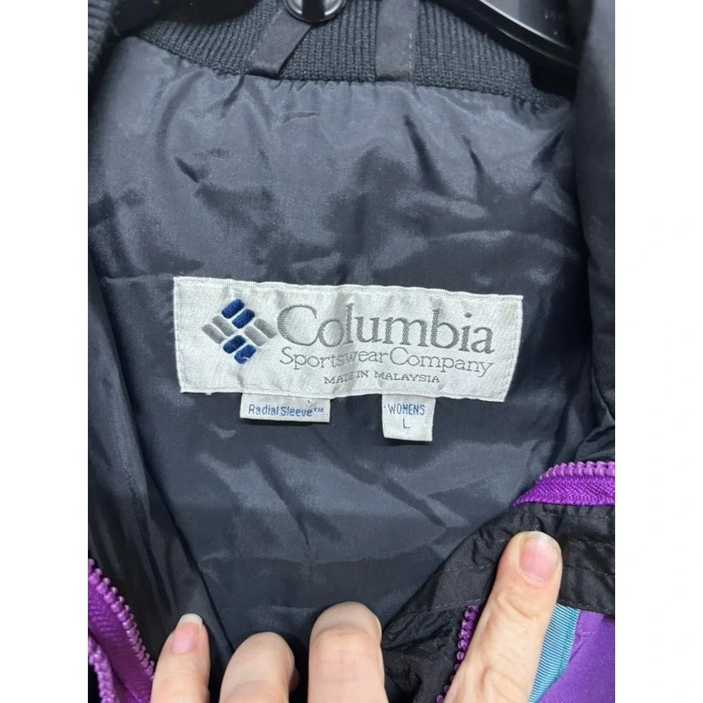 Vintage Columbia Women's L Purple Teal‎ Colorblock Jacket Radial Sleeve